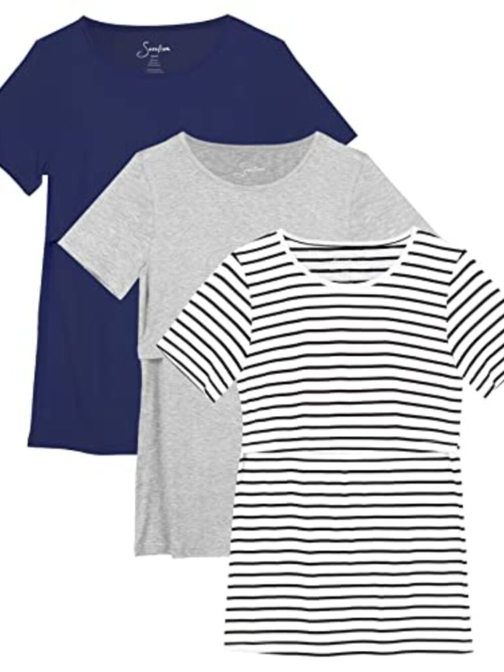 Maternity Nursing Tops 3-Pack Soft Rayon Spandex Breastfeeding Tees
